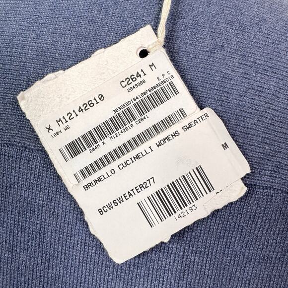 Brunello Cucinelli NWT Blue 100% Cashmere Metallic Fringe Sweater Size M Italy - Picture 10 of 13